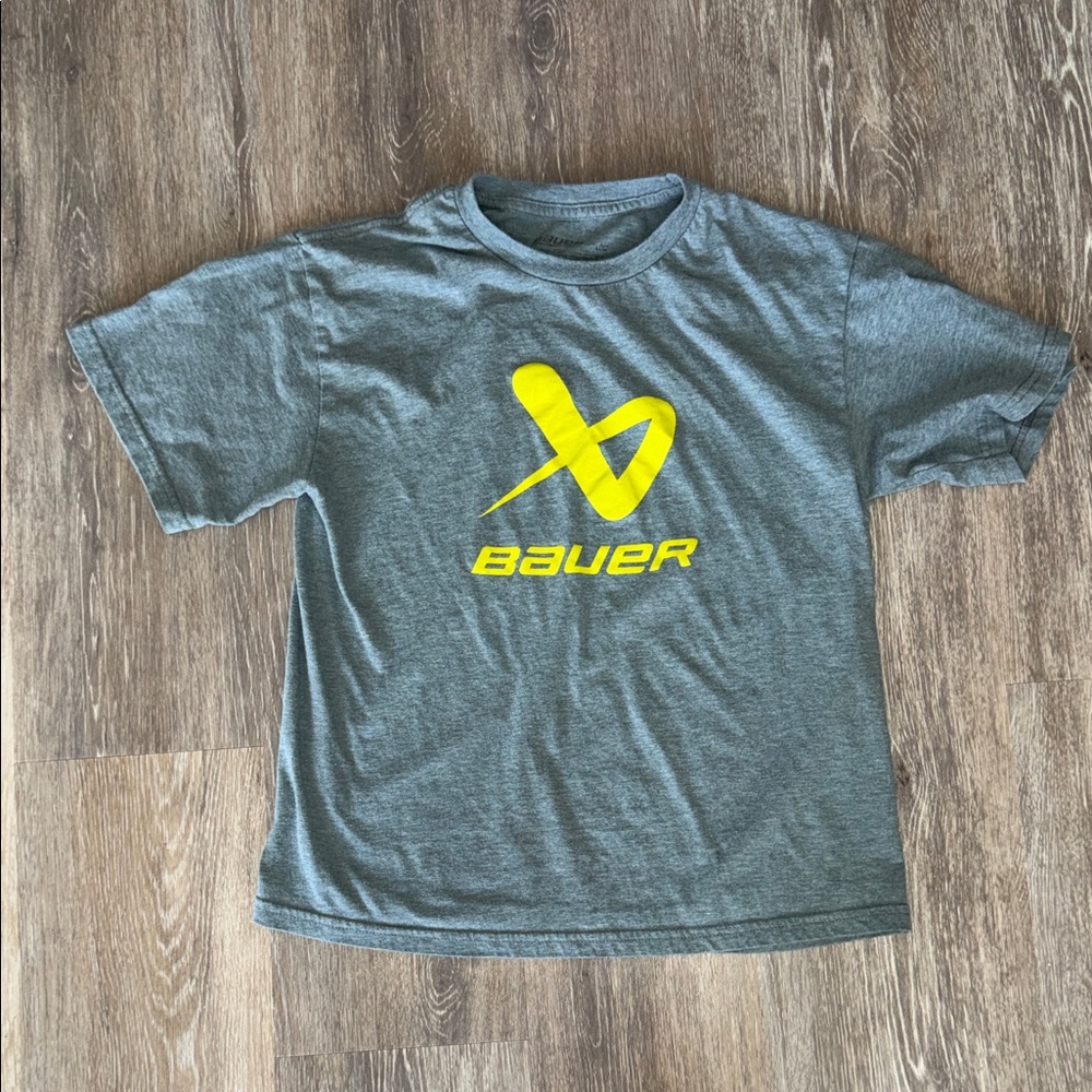 Bauer Kids Tee in Gray with Vibrant Yellow Logo